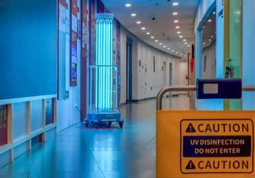 Ultraviolet disinfection robot stationed in People's Daily Newspaper office