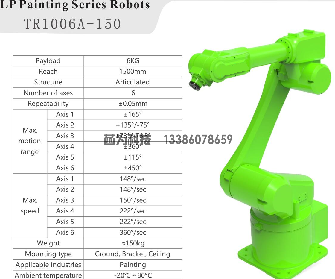 Industrial 6 axis robot arm 6kg 1500mm for painting applications(图1)